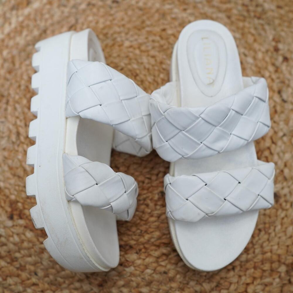 Liliana White Woven Platform Slides Size 8